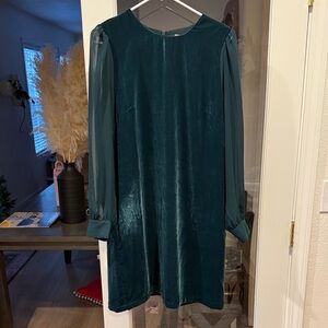 J. Crew Forest Green Long Sleeve Dress Velour